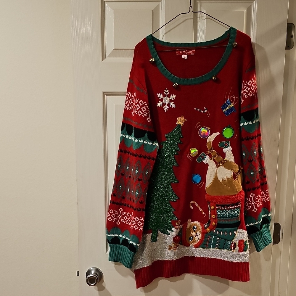 Embroidered Cat Christmas Sweater (Women's 2X)